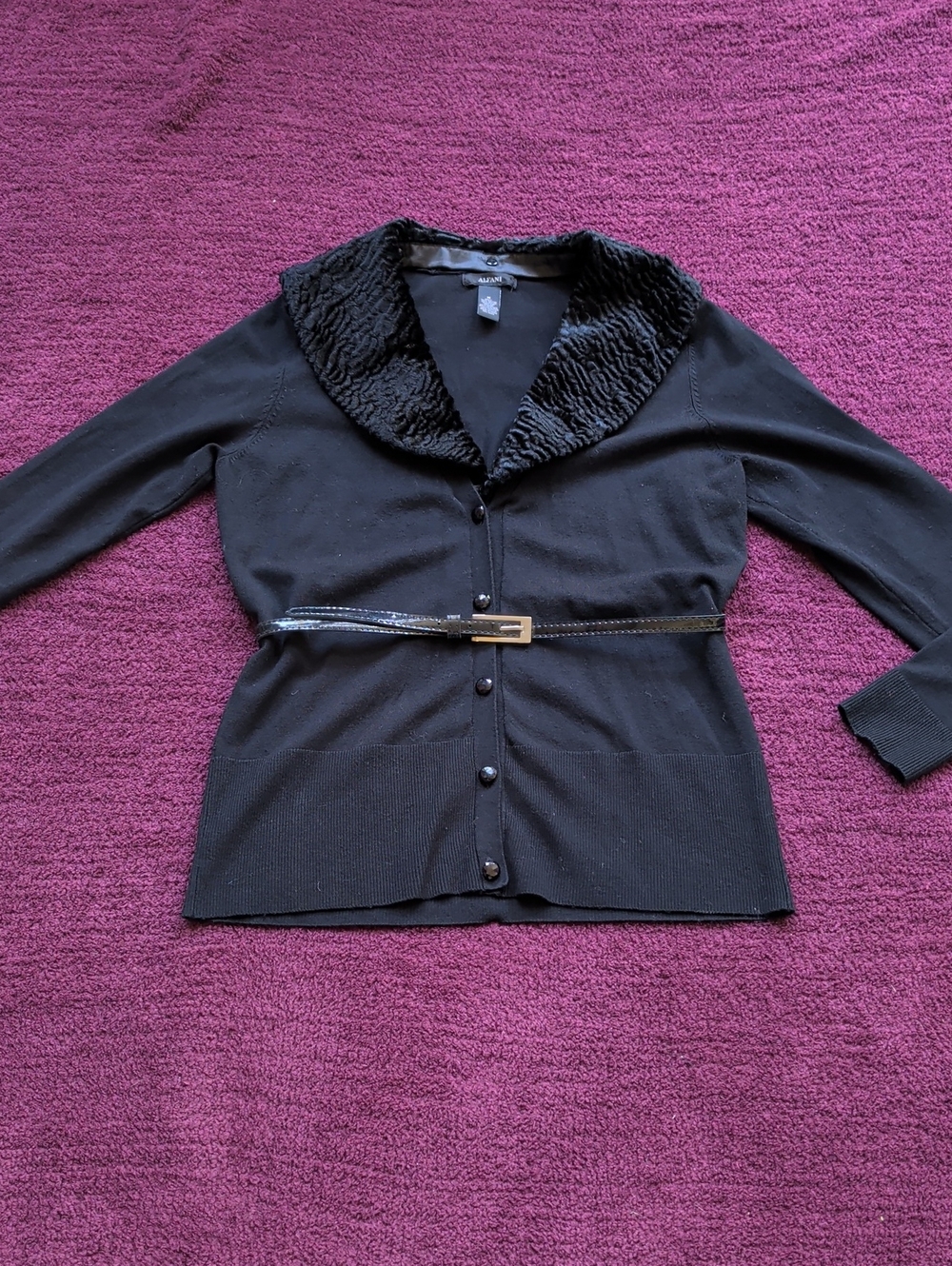 Alfani Black Button-Front Cardigan with Textured Collar